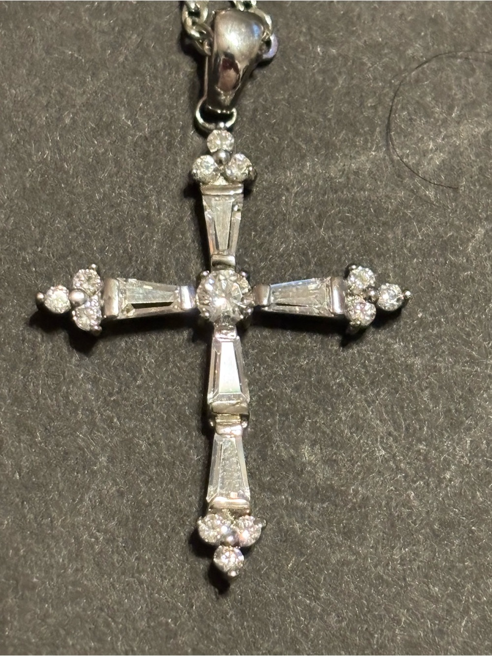 GM Stainless Steel Cross Necklace 18” Clear Baguette Crystal NIB
